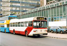 No. 82 to Bents Green via City Centre standing outside Sheffield City Polytechnic (later renamed Hallamshire University), Pond Street No. 82 to Bents Green via City Centre standing outside Sheffield City Polytechnic (later renamed Hallamshire University), Pond Street