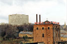 Elevated view from the office block of Dormer Tools, Cemetery Road of Wards, Sheaf Brewery and Royal Hallamshire Hospital