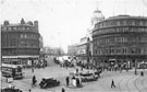 Town Hall Square looking towards Cinema House, Barkers Pool showing Wilson Peck, Beethoven House c.1930