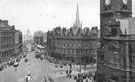 Elevated view of Albany Hotel, Yorkshire Penny Bank and Fargate showing (right) Town Hall Elevated view of Albany Hotel, Yorkshire Penny Bank and Fargate showing (right) Town Hall