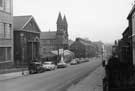 Cemetery Road, showing Cemetery Road Baptist Church (with towers) on left and the Cemetery Road Gospel Meeting Room near left Cemetery Road, showing Cemetery Road Baptist Church (with towers) on left and the Cemetery Road Gospel Meeting Room near left