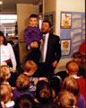 David Blunkett with visually impaired children at Hallam Primary School