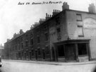 Junction of Matilda Street and Arundel Street, derelict back to back houses and Nos. 79 - 81 Matilda Street, derelict unnamed beerhouse, most probably the White Horse, former proprietor, Harry Clayton. Court No. 6 under passage