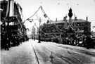 View: u01216 Moorhead looking towards Pinstone Street, decorated for the royal visit of King Edward VII and Queen Alexandra