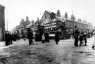 Fleet of trams, most probably heading towards Bramall Lane sports ground, Shoreham Street at junction of St. Mary's Road (terraced houses on right are on St. Mary's Road)