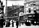 Tennant Brothers, Exchange Brewery and Lady's Bridge Hotel, Bridge Street, decorated for royal visit of King Edward VII and Queen Alexandra