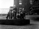 View: u01357 Sir Ronald Adam speaking at the Opening Day Ceremony at Ecclesall Library, Knowle Lane, former Weetwood House (group includes J.P. Lamb, City Librarian (left) and Lord Mayor, Alderman Mrs Grace Tebbutt)