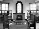 Fireplace and settles used for Story Hours, Junior Library, Woodhouse Branch Library, Tannery Street Fireplace and settles used for Story Hours, Junior Library, Woodhouse Branch Library, Tannery Street