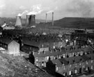 Elevated view of Neepsend Power Station showing terraced housing on Rawson Street (left) and Woodgrove Lane (bottom centre right)