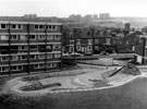Lansdowne Flats and playground, looking towards Club Garden Road, Cross Guns public house right