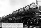 Boiler drum welded from three hollow forged cylinders and two dish ends being transported by rail, British Steel Corporation Boiler drum welded from three hollow forged cylinders and two dish ends being transported by rail, British Steel Corporation