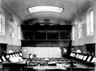 Old Central Building, Surrey Street. Newsroom, view from platform, showing temporary cataloguing department below gallery