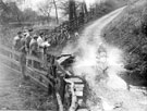 Taking the water splash in the Hallamshire Motor Cycle Trials, near Bamford, pre World War II Taking the water splash in the Hallamshire Motor Cycle Trials, near Bamford, pre World War II
