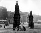 The old gate posts at Cathedral SS Peter and Paul, Church Street. Cutlers Hall in the background