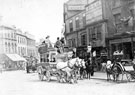 View: u02671 Botanical Gardens horse drawn bus on High Street, premises include No. 4 J. Preston, chemist, No. 6 William Lewis, tobacconist and No. 8 White Bear public house