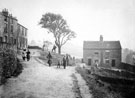 Toft Wood Houses (also known as Toft Wood Cottages), Bole Hill Lane, Crookes. Toft Wood Quarry behind houses on left. St. Anthony's Well, right