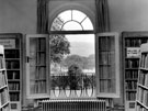 View of Hillsborough Park through window at Hillsborough Library, Middlewood Road, Hillsborough Park