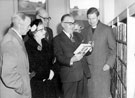 J. Bebbington, City Librarian and Information Officer, Lady Mayoress, Coun. J.Thorpe, Chairman Libraries etc., Lord Mayor A.V. Wolstenholme, Rev. J. Matthews, Lord Mayors Chaplain, Opening of the of reconstructed, Tinsley Branch Library, Bawtry Road