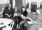 Coun. J.Thorpe, Chairman Libraries etc., Lord Mayor A. V. Wolstenholme,  Lady Mayoress, Mr. J. Bebbington, City Librarian and Information Officer, Rev. J. Matthews, Lord Mayors Chaplain, Opening of reconstructed, Tinsley Branch Library, Bawtry Road