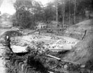 View: u03218 Building the Swimming Pool at Bowden Houstead Wood. Filled by the Car Brook and built by miners.