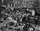 Aerial view showing the circular structure of the Cinerama temporary cinema on Devonshire Street (towards bottom left)
