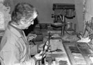 Stan Shaw inspecting the completed Hallamshire Exhibition Knife, Hunting Knives ready for assembly, Stanley Shaw, cutler, 48 Garden Street