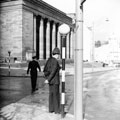 Policeman at junction of Holly Street and Barker's Pool. City Hall in background