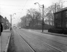 Penistone Road showing The Lodge at the entrance to Hillsborough Park and the junction with Parkside Road (right)