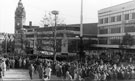 View: u04589 Remembrance Day, Barkers Pool with the Town Hall; Gaumont Cinema and Cole Brothers, department store in the background