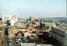Elevated view of Milton Street and the junction with Headford Street (left) with Electricity Sub Station extreme right; rear of Atkinsons and BT Telephone House in the background 