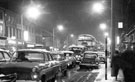 Traffic in snow at evening rush hour, The Wicker