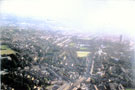 Aerial view showing Fulwood Road, Crookes Road, Nile Street and Whitham Road (bottom) the Goodwin Athletics Ground,  Crookes Dam, the Ponderosa with the Arts Tower top right