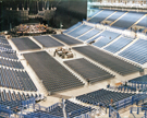 Preparations for an event at Sheffield Arena, Broughton Lane showing the stage and seating