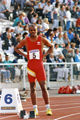 British Record Holder, Kris Akabusi at the start of the 400m Hurdles, McVities Challenge, Don Valley Stadium