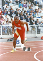 British Record Holder, Kris Akabusi at the start of the 400m Hurdles during the 3,000m at the McVities Challenge, Don Valley Stadium 