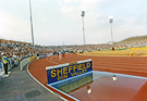 The Water Jump filled and ready for the 2,000m Steeple Chase, The McVities Challenge, Don Valley Stadium 