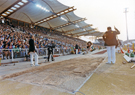Action for the T.V. cameras in the womens long jump, The McVities Challenge, Don Valley Stadium 