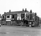 Derelict Nos. 381-383; 385-387, former premises of C. H. Hallett Ltd., chemist and 389, former Betty's Cafe, Attercliffe Common showing the junctions with Milford Street Derelict Nos. 381-383; 385-387, former premises of C. H. Hallett Ltd., chemist and 389, former Betty's Cafe, Attercliffe Common showing the junctions with Milford Street