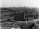 View looking across Sheaf Square (with fountain) towards Sheaf House with Midland Station to the left and in the background Norfolk Park high-rise flats