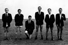 Six trouserless City Grammar School sixth-formers on Ringinglow sports field