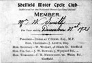 Sheffield Motor Cycle Club Membership Card for W. Smith