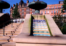 Fountains and Waterfall in Peace Gardens, Pinstone Street in background Fountains and Waterfall in Peace Gardens, Pinstone Street in background