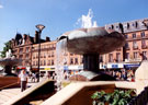 Fountains and waterfalls in Peace Gardens, Pinstone Street in background