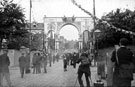Decorated arch on Glossop Road for the royal visit of King Edward VII and Queen Alexandra