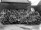 Workforce of Mellowes and Co, Langsett Road, glaziers and metal window frame makers, taken in the yard