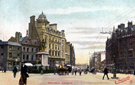 Queen Victoria Memorial, Town Hall Square looking towards Fargate, properties on left include Bank Chambers, Albany Hotel, right Queen Victoria Memorial, Town Hall Square looking towards Fargate, properties on left include Bank Chambers, Albany Hotel, right