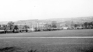 Parked tramcars in Parkside Road, Hillsborough, ready to take football crowds home from Hillsborough Football Ground