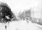 Laying of tram tracks at bottom of South Street, Moor, from junction of Ecclesall Road, Nos. 215-221, James Lamb and Son, drapers, right, railings on right belong to Brunswick Wesleyan Church, No. 210 Shepherd Sawer, confectioner Laying of tram tracks at bottom of South Street, Moor, from junction of Ecclesall Road, Nos. 215-221, James Lamb and Son, drapers, right, railings on right belong to Brunswick Wesleyan Church, No. 210 Shepherd Sawer, confectioner