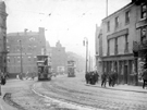 Tram Nos. 214 and 237 on Lady's Bridge looking towards Wicker, showing (right) Nos. 28 - 30, Bull and Mouth Hotel 