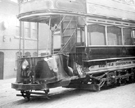 Accident damaged Corporation Tram, No. 117 outside Queens Road Works entrance Accident damaged Corporation Tram, No. 117 outside Queens Road Works entrance